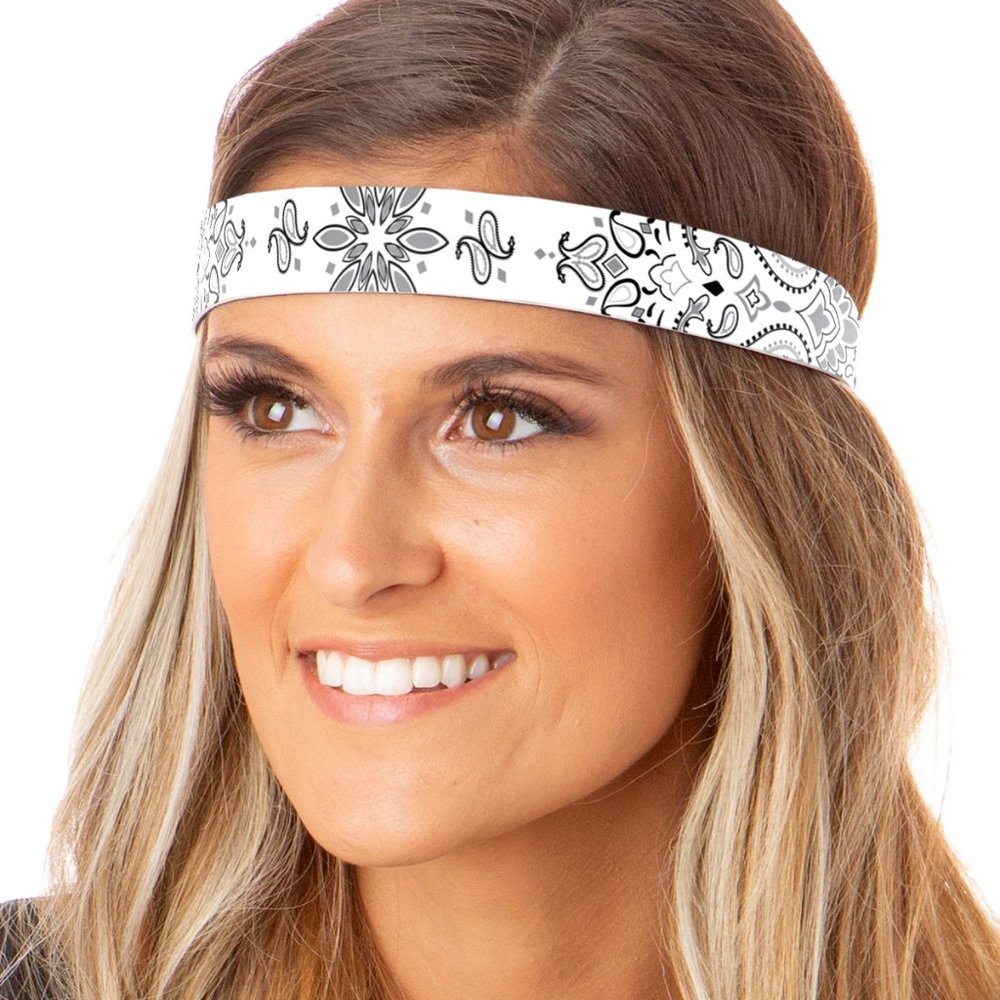 Hipsy Adjustable NO SLIP Biker Bandana White Wide Non-Slip Headband